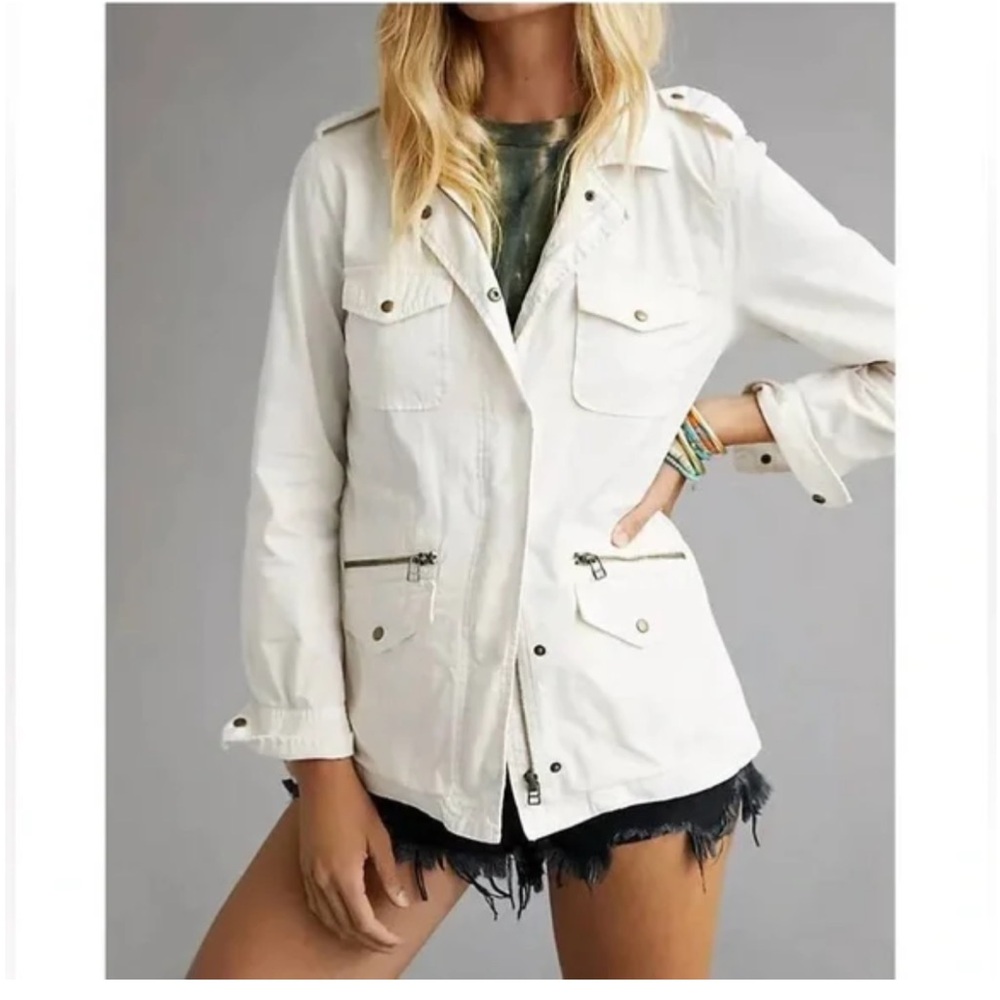 NEW White Ecru Cotton Army Jacket — by Lily Aldridge for Velvet at Anthropologie